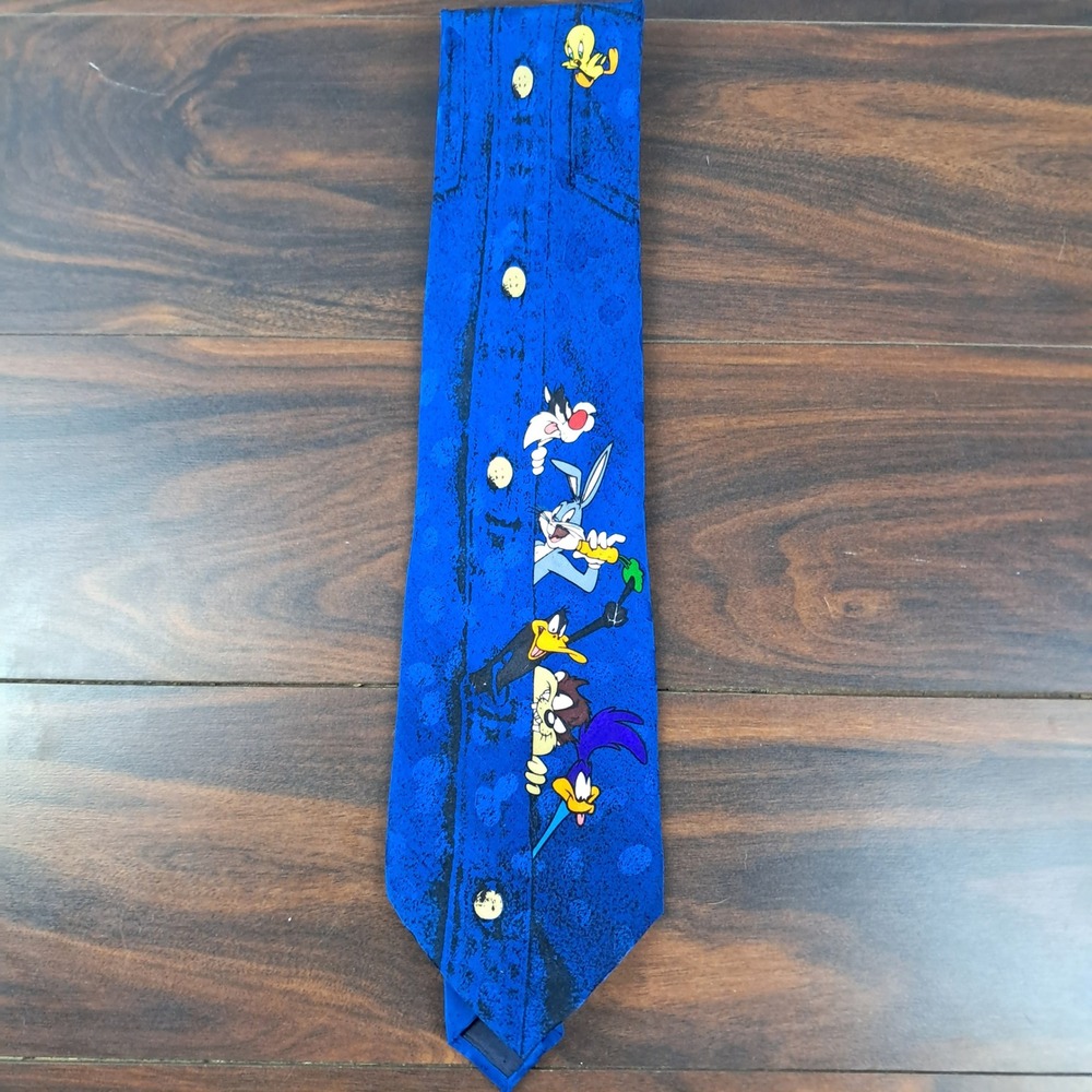 Looney Tunes Necktie 100% Silk Bugs Bunny Daffy‎ Duck Blue Men's Cartoon Tie